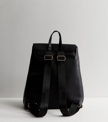 Black Leather-Look Flap Over Backpack New Look Vegan