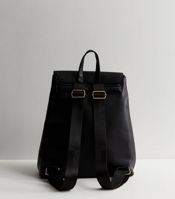 Black Leather Look Flap Over Backpack New Look