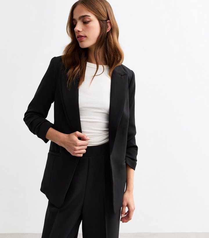 Black Ruched Sleeve Blazer