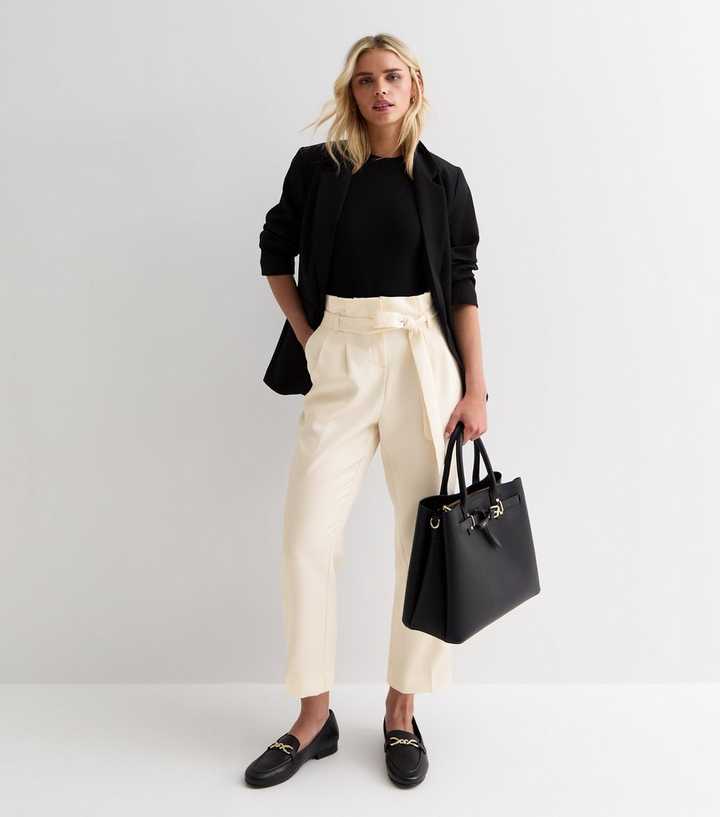 Petite White Paperbag Trousers
