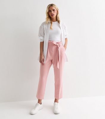 Petite Pale Pink Paperbag Trousers New Look