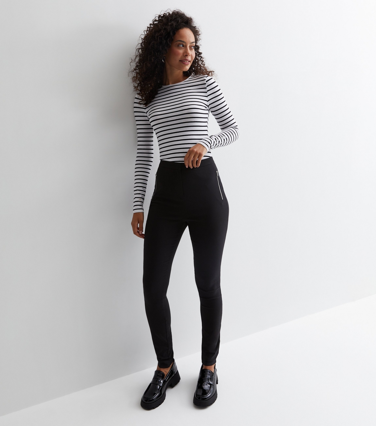 Women's Tall Black High Waist Double Zip Slim Leg Trousers New Look