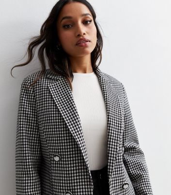 Petite Black Dogtooth Print Boucl Military Blazer New Look