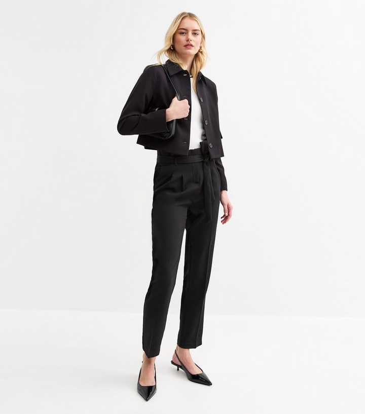 Tall Black High Waist Paperbag Trousers