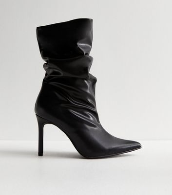 Ruched top leather boots