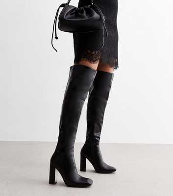 Public Desire Black Leather-Look Block Heel Boots