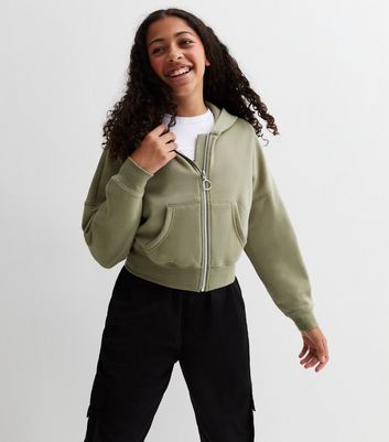 Khaki store crop hoodie