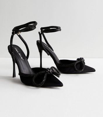 Wide Fit Public Desire Black Diamante Stiletto Heel Court Shoes New Look