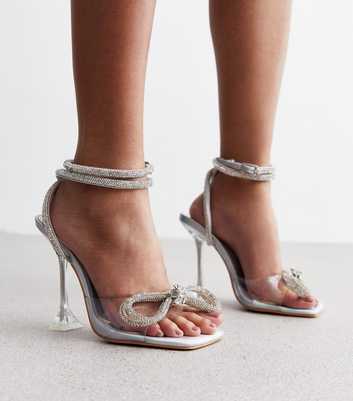 Public Desire Wide Fit Silver Diamanté Stiletto Heel Sandals