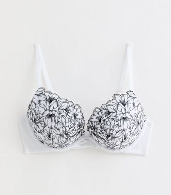 White Embroidered Floral Print Bra New Look