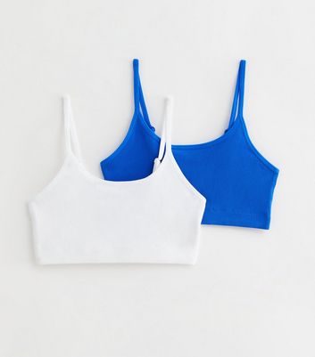 Girls 2 Pack White and Blue Ribbed Crop Tops New Look