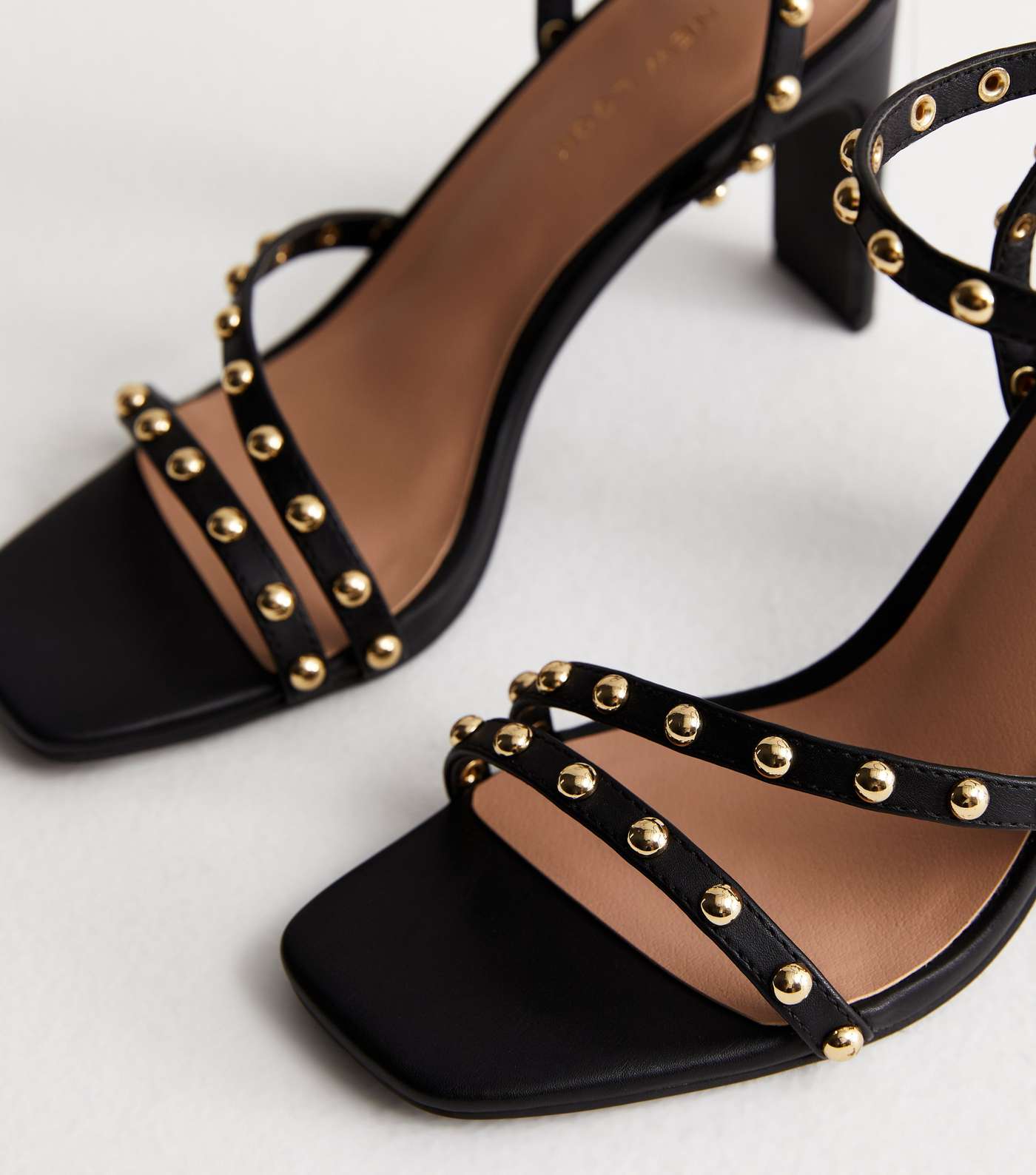 Black Stud Embellished Block Heel Sandals Image 4