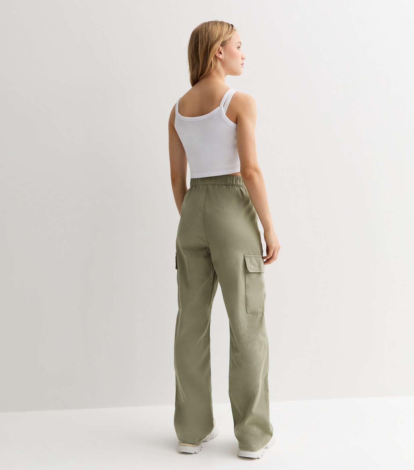 Girls Khaki Wide Leg Cotton Cargo Trousers | New Look