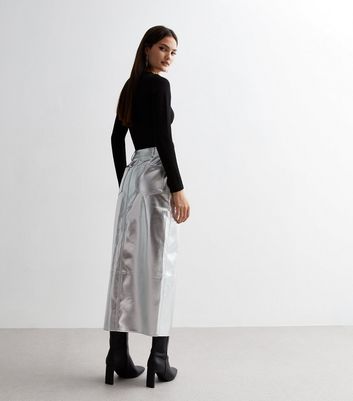 Faux leather midi skirt new look sale