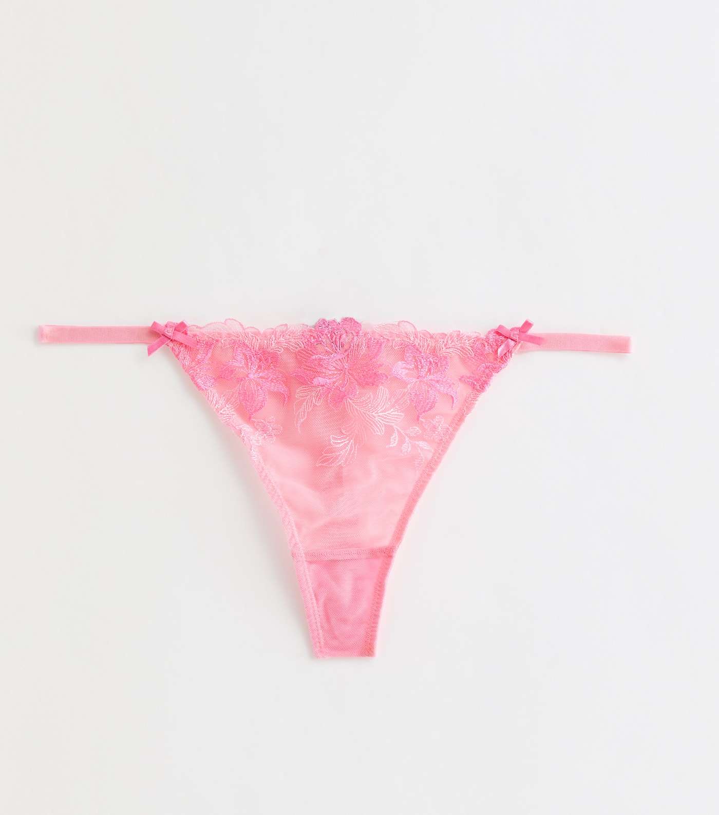 Pink Floral Embroidered Thong Image 5