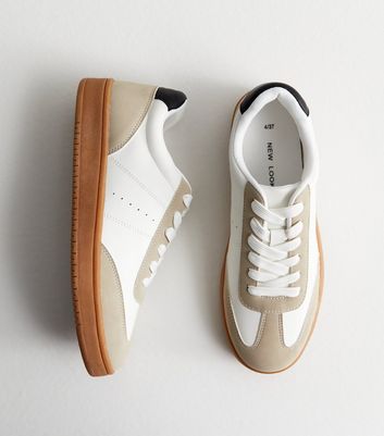 White Leather-Look Contrast Trainers New Look