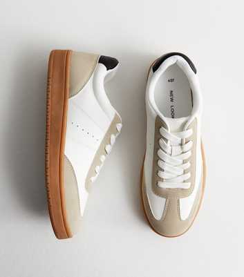 White Leather-Look Contrast Trainers