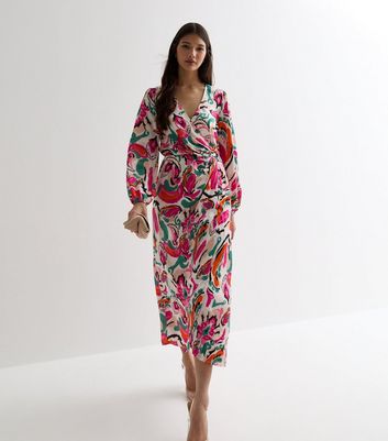 Gini London Multicoloured Floral Wrap Midi Dress New Look