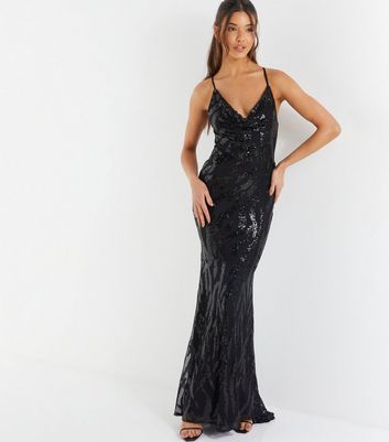 QUIZ Black Sequin Strappy Maxi Dress New Look