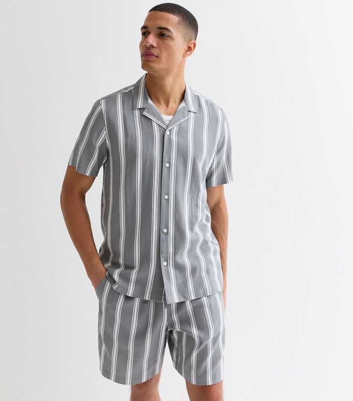 Dark Grey Stripe Relaxed Fit Linen Blend Shorts