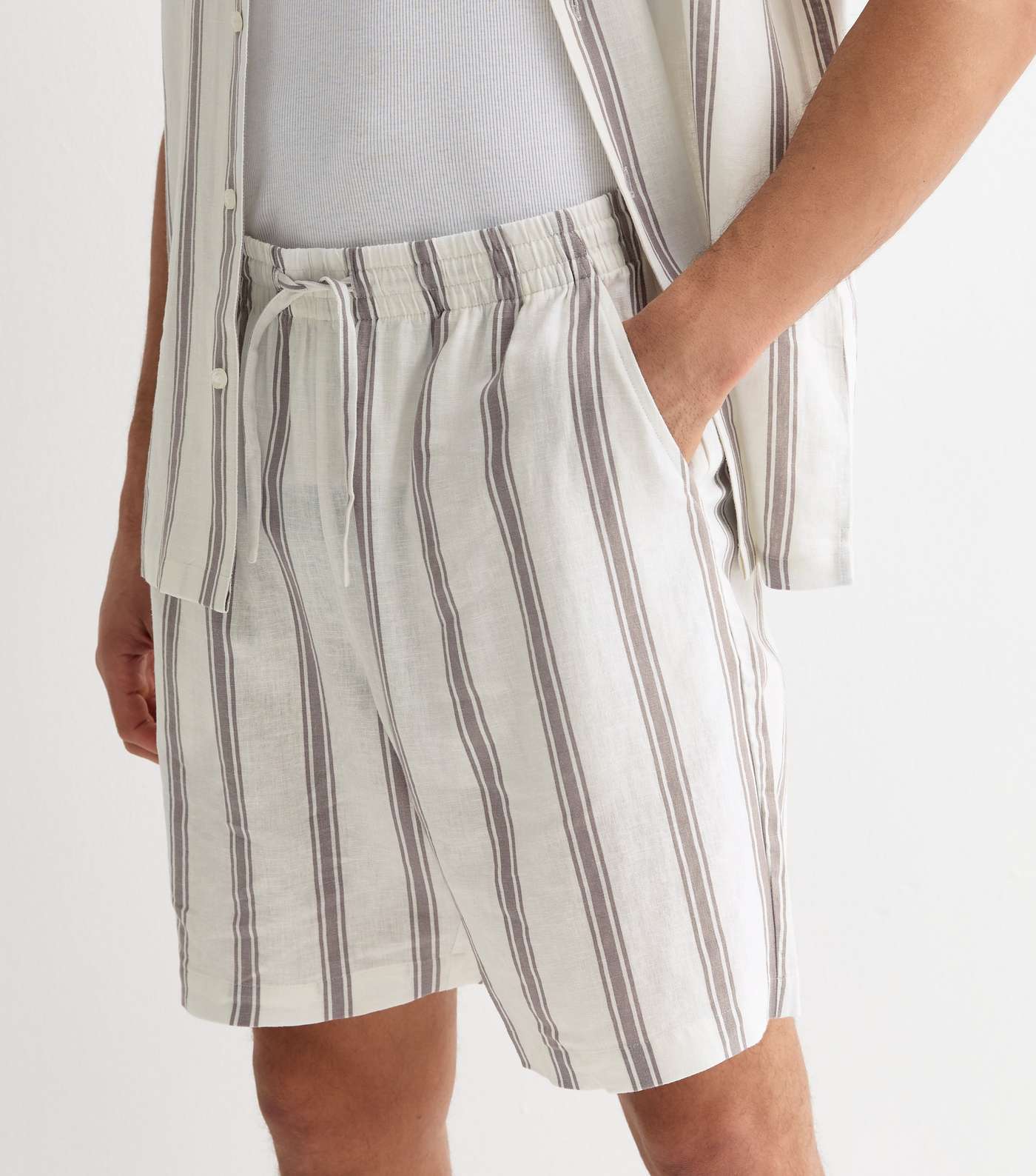White Stripe Relaxed Fit Linen Blend Shorts Image 3