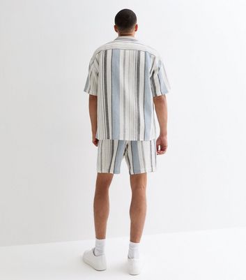 Men's Blue Cotton Stripe Short Sleeve Shirt New Look