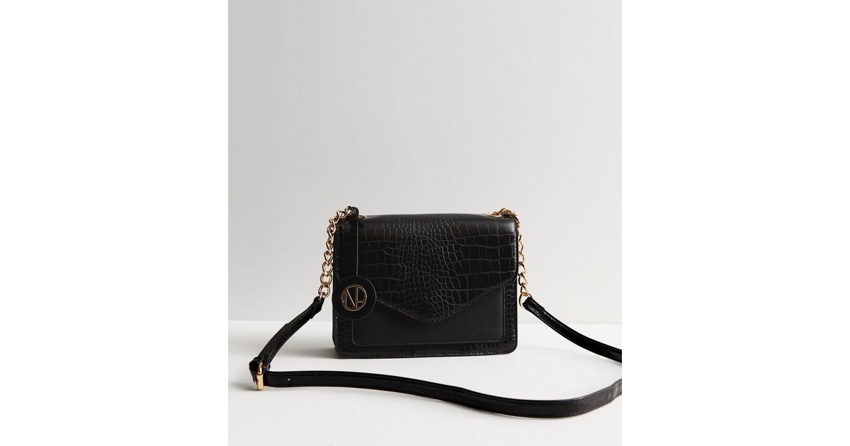 Black LeatherLook Envelope Cross Body Bag New Look
