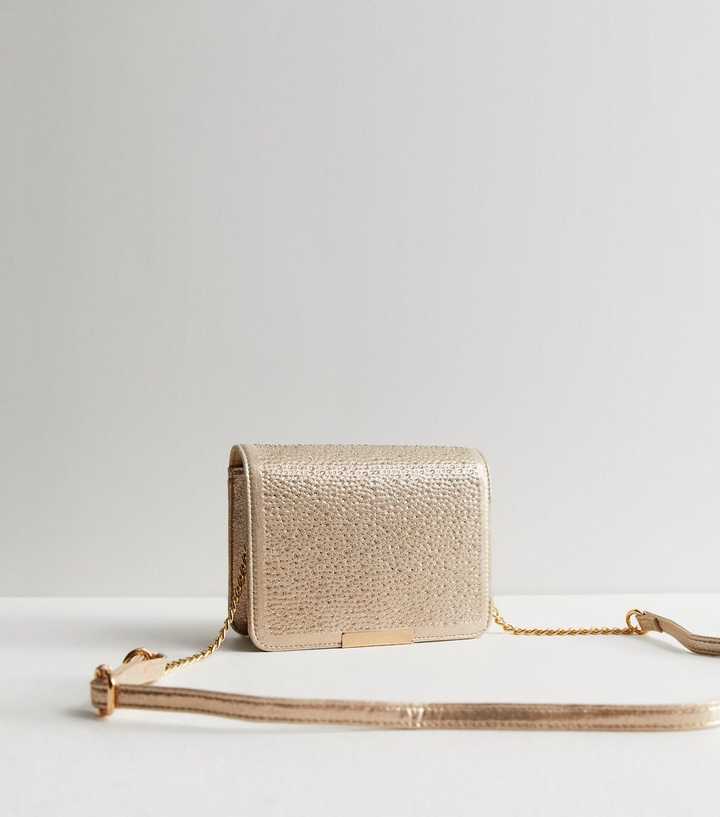 Gold Metallic Diamanté Cross Body Bag