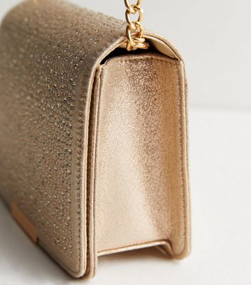 Gold Metallic Diamante Cross Body Bag New Look