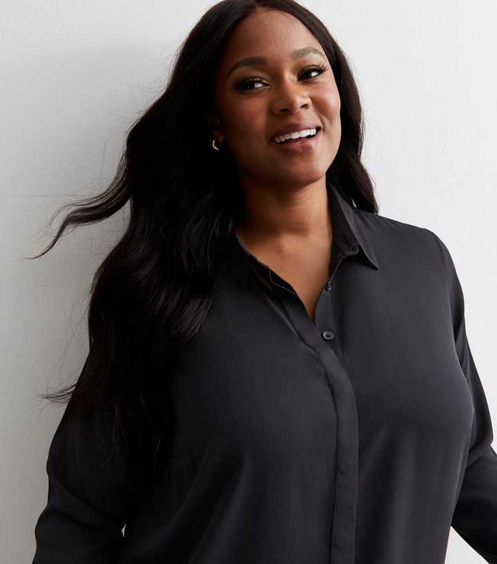 plus size black blouse long sleeve