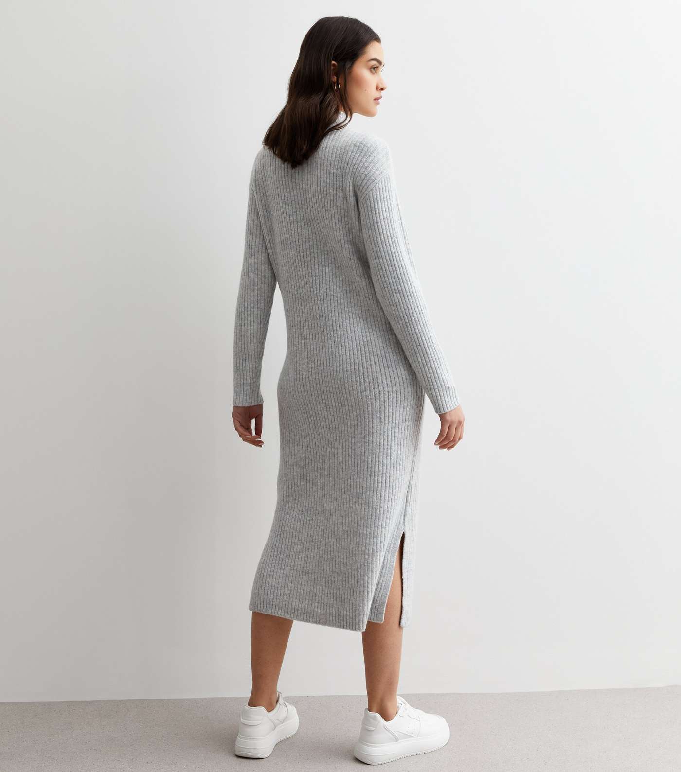 Maternity Pale Grey Knit High Neck Midi Dress Image 4