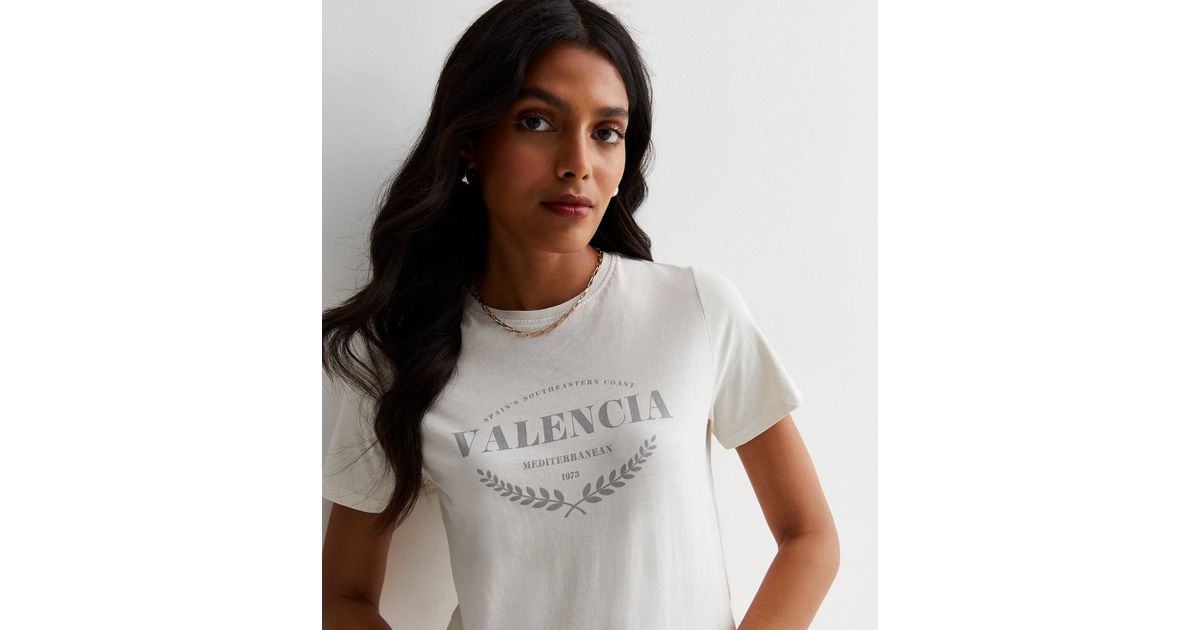 Off White Overdyed Cotton Valencia Logo TShirt New Look