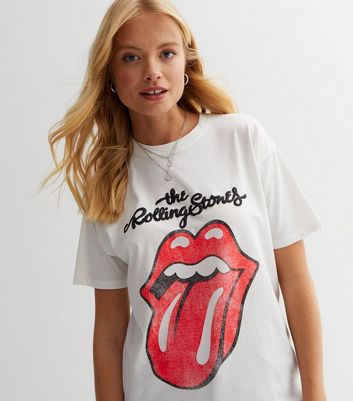 White Cotton The Rolling Stones Logo Oversized T Shirt New Look