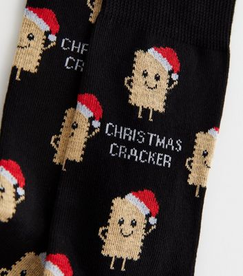 Men's Black Christmas Cracker Print Socks New Look