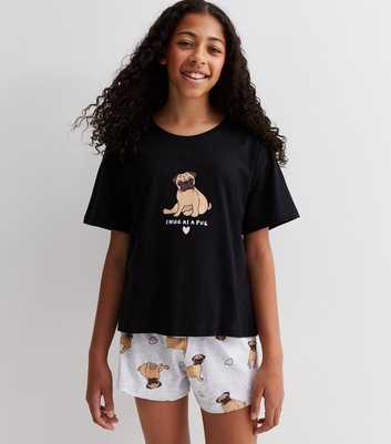 Girls Black Short Pyjama Set with Pug Print