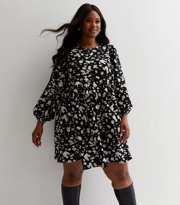 Curves Black Cloud Print Jersey Mini Smock Dress | New Look