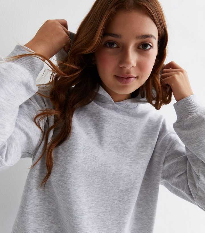 Girls Grey Jersey Hoodie New Look