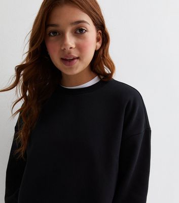 Girls Black Jersey Crew Neck Sweatshirt New Look