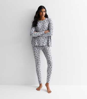Pale Grey Pyjama Legging Set with Heart Print