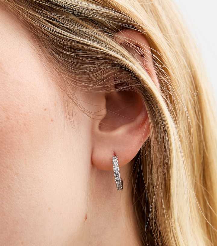 Silver Cubic Zirconia Mini Hoop Earrings