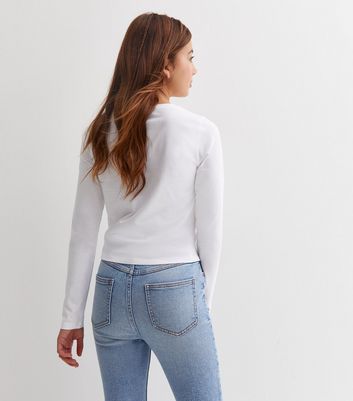 White ruched long sleeve best sale crop top