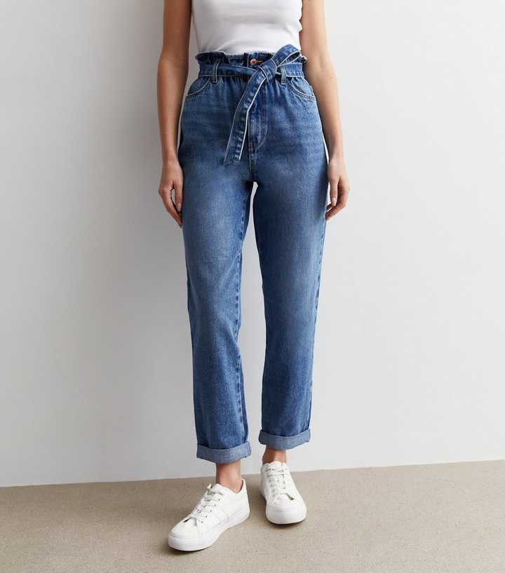 High Waist Shape Paperbag Jeans Medium Wash