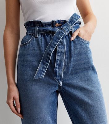Blue Dayna Paperbag Jeans New Look