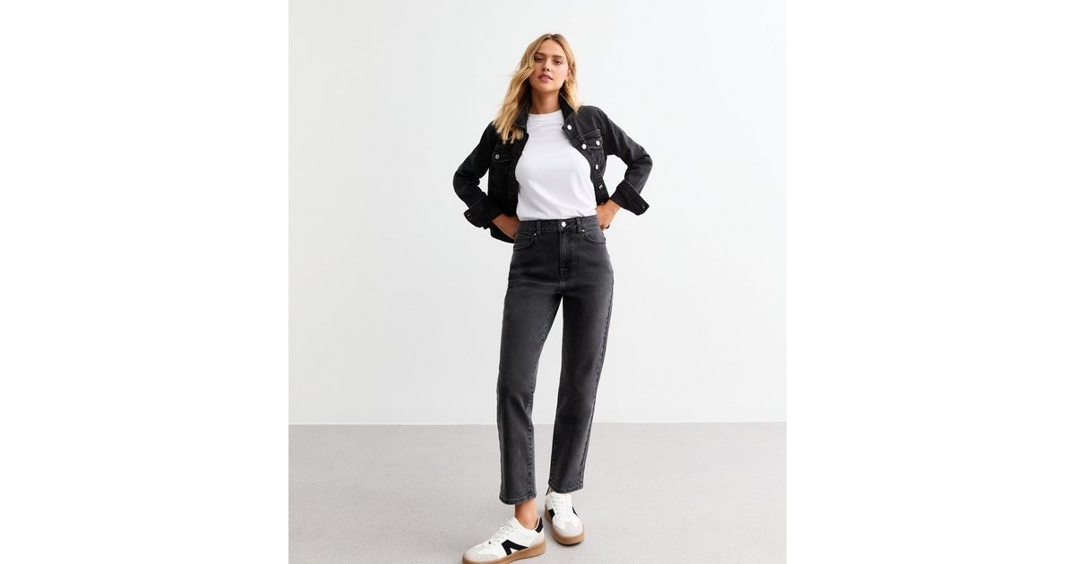 Washed Black Hannah Ankle Grazer Straight Leg Jeans New Look