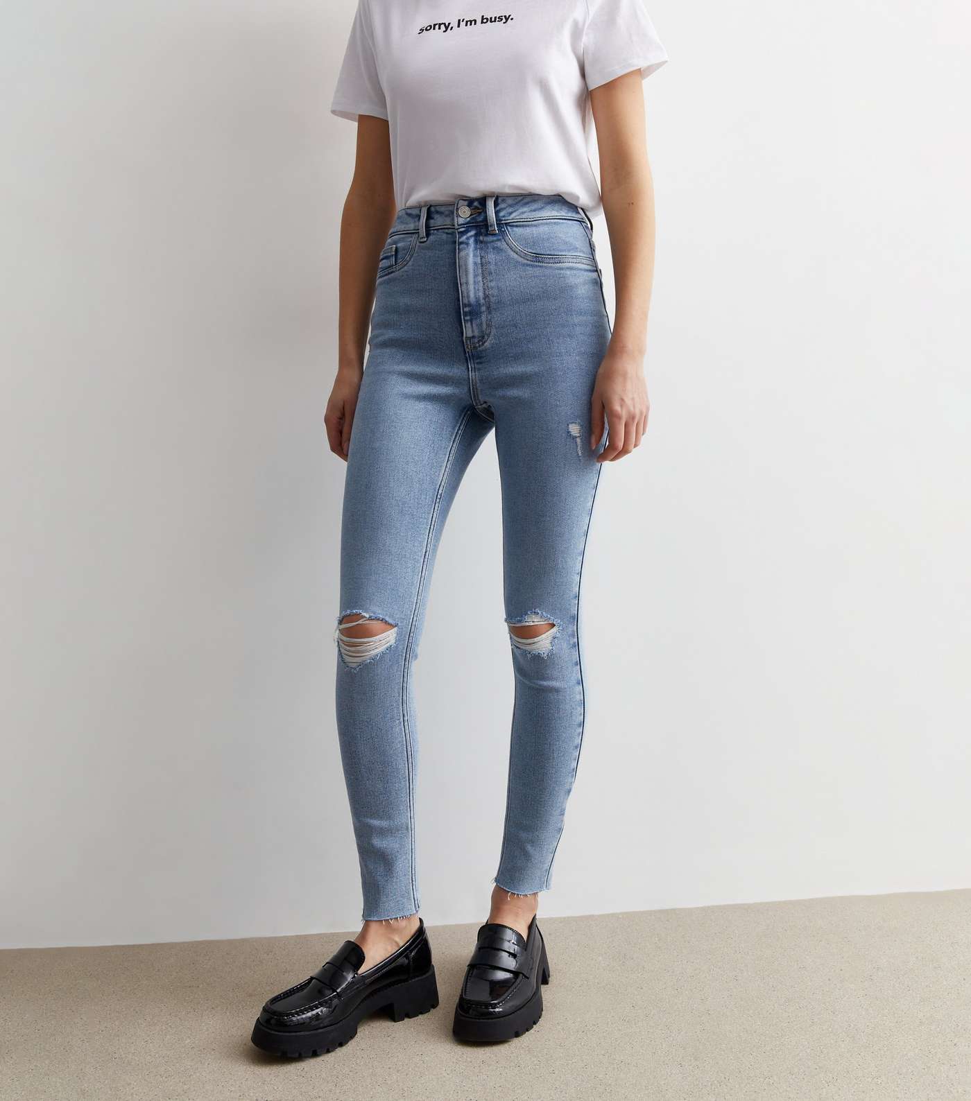Pale Blue Ripped Knee Hallie Super Skinny Jeans Image 3
