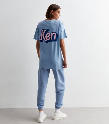 Blue Acid Wash Cotton Ken Logo T-Shirt New Look