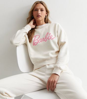 Off White Cotton Barbie Logo Sweatshirt New Look