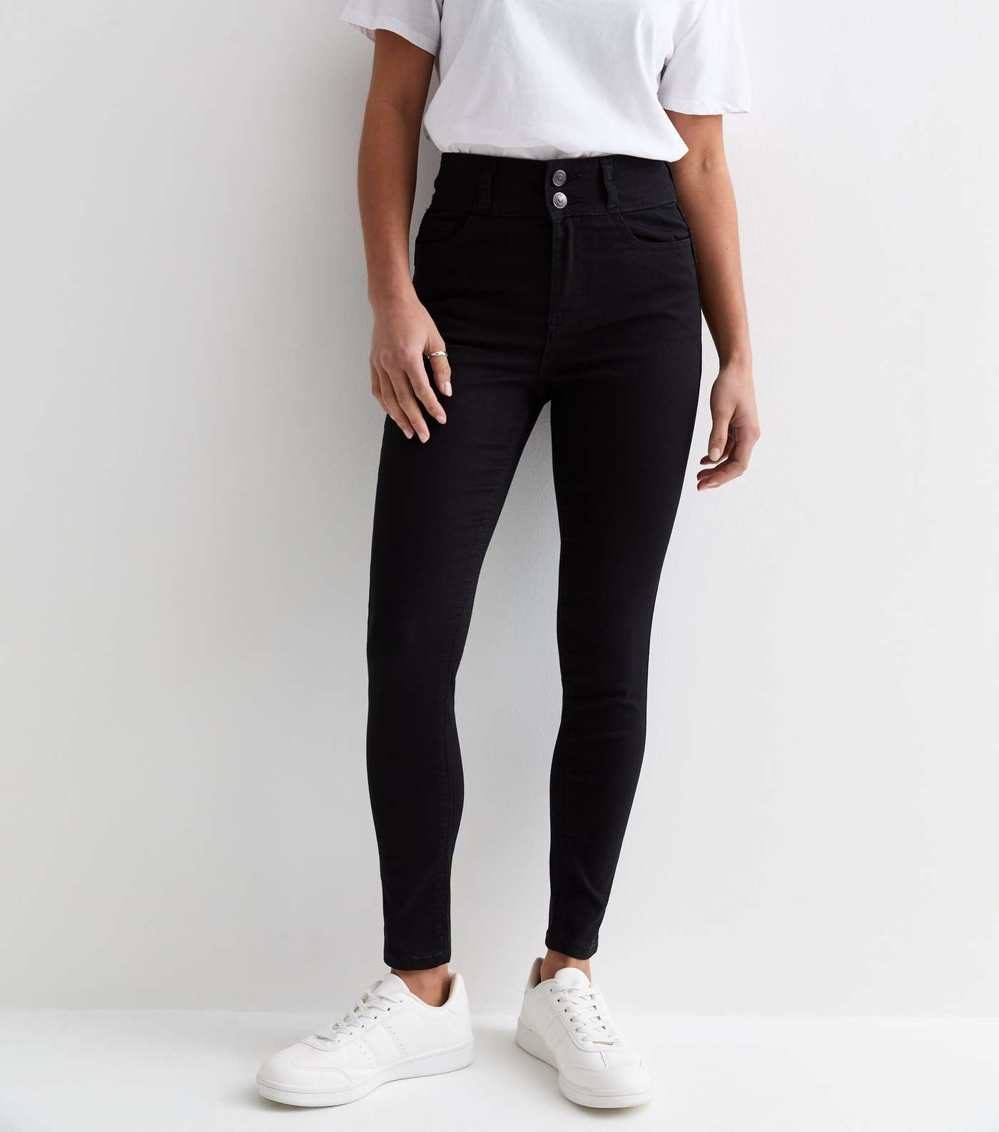 Petite Black Lift & Shape High Waist Yazmin Skinny Jeans Image 2