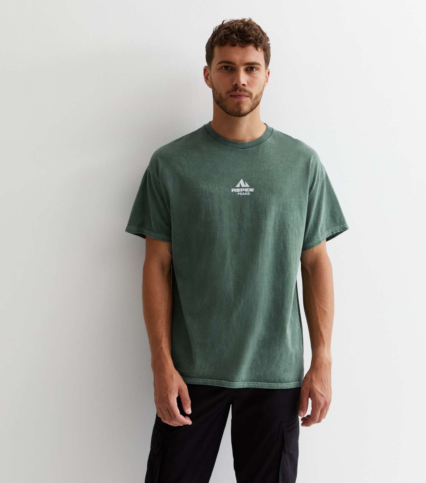 Dark Green Cotton Aspen Peaks Logo T-Shirt Image 2