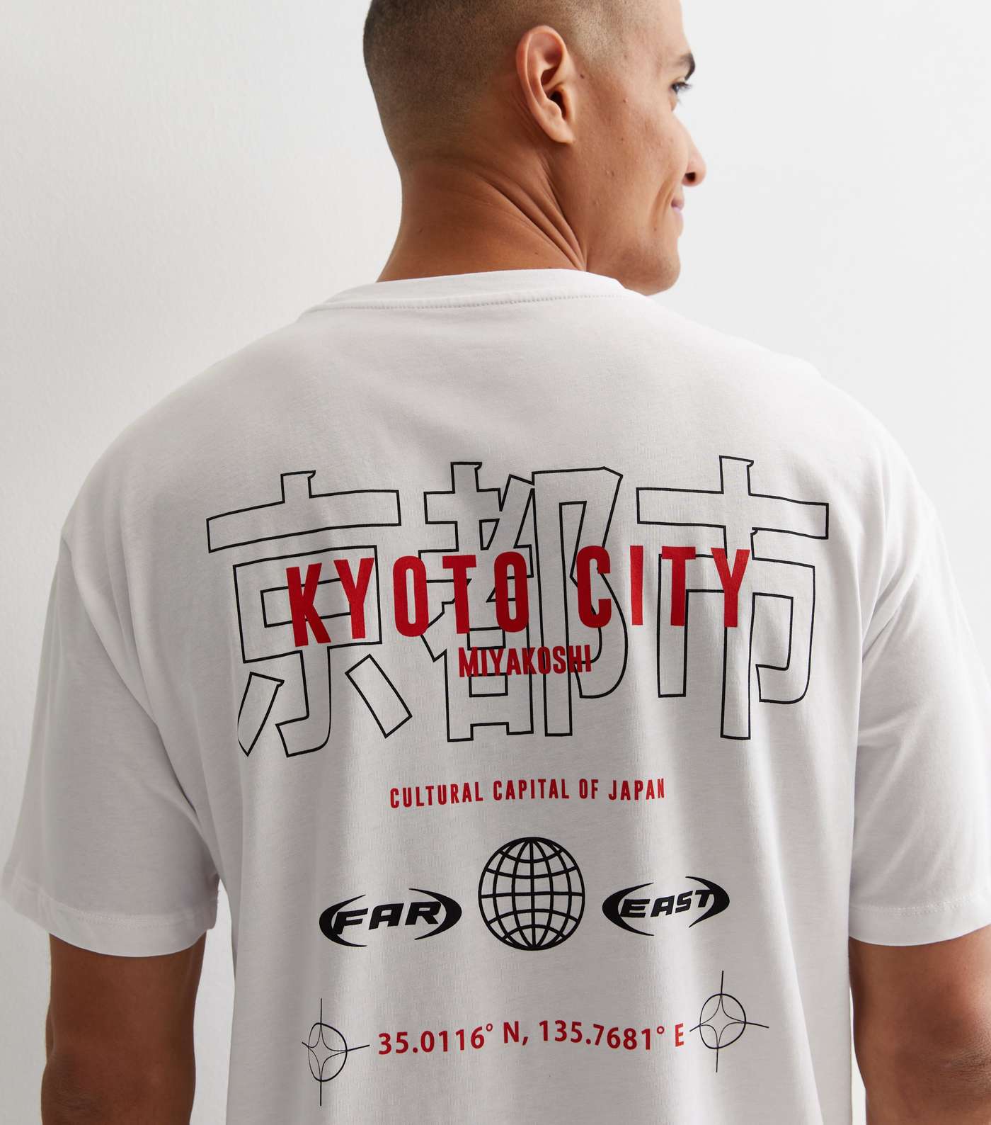 White Cotton Kyoto City Front and Back Logo Oversized T-Shirt Image 2